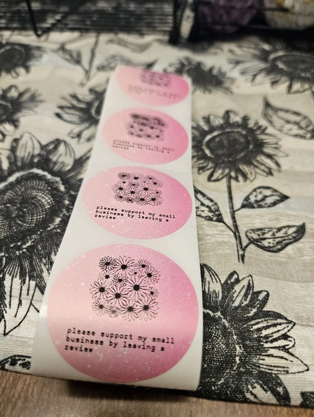 Hand Crafted Pink and Black Floral Review Stickers